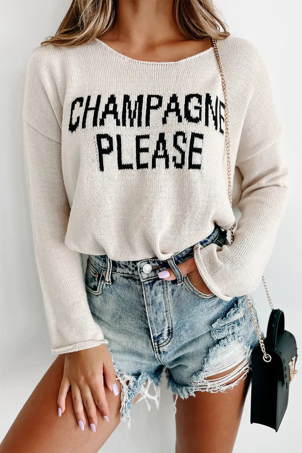 "Champagne Please" Graphic Sweater Florida Girl Fashion Boutique