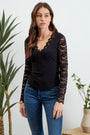 Lace Trim V Neck Top Blu Pepper