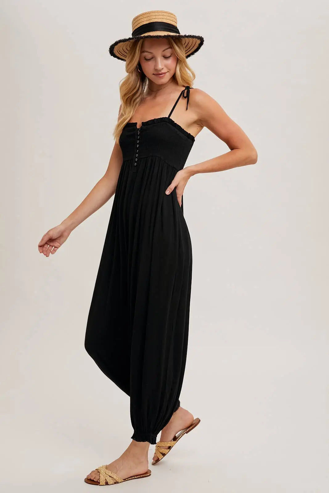 Gauze Smocked Jumpsuit Bluivy