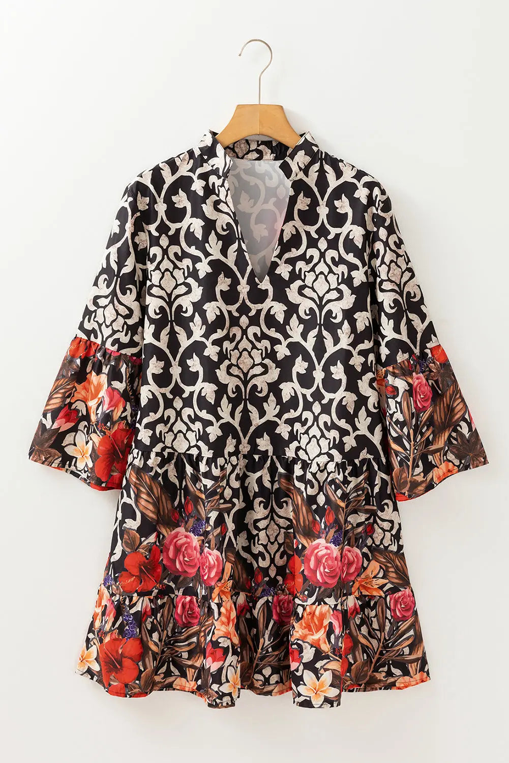 Floral Mixed Print Split Neck A-line Dress Florida Girl Fashion Boutique