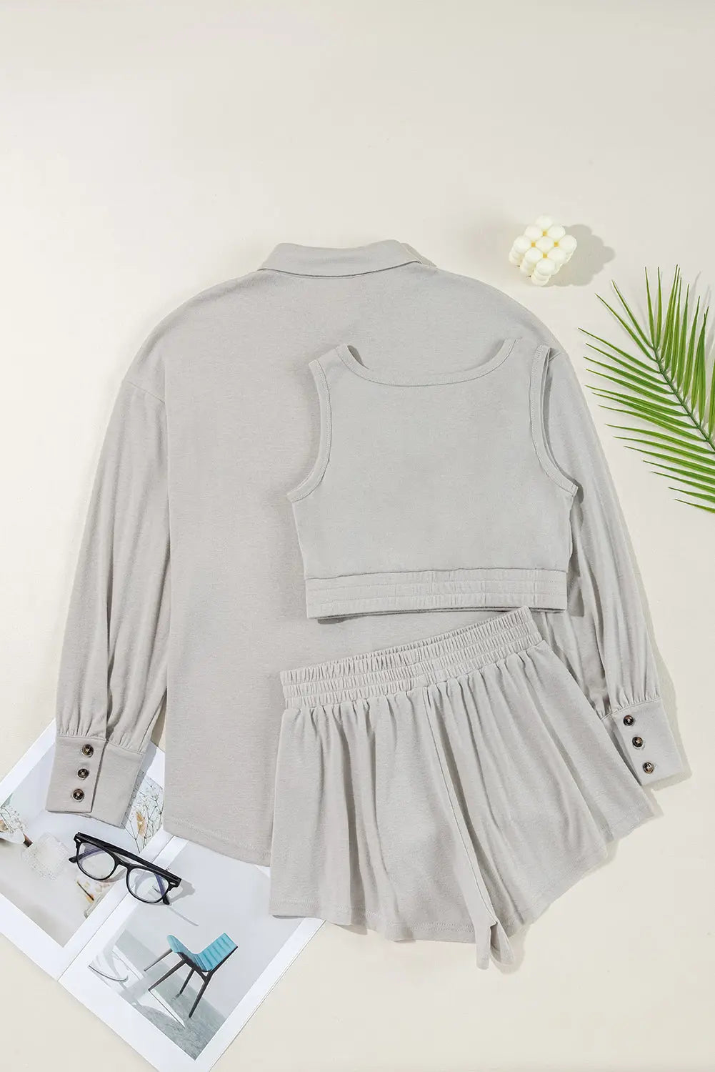 Gray 3 Pcs Lounge Set Florida Girl Fashion Boutique