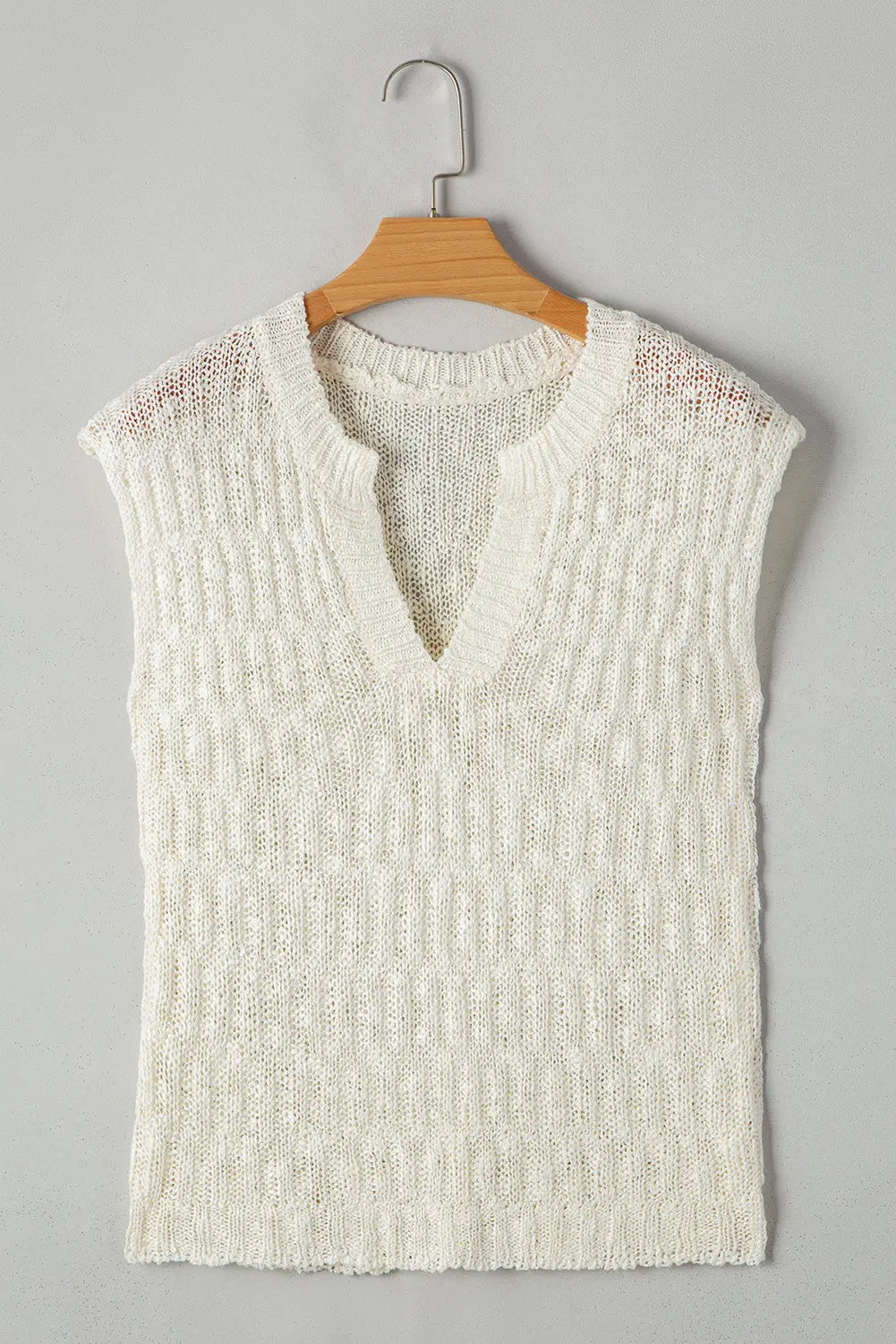 Beige Notched V Neck Short Sleeve Sweater Florida Girl Fashion Boutique