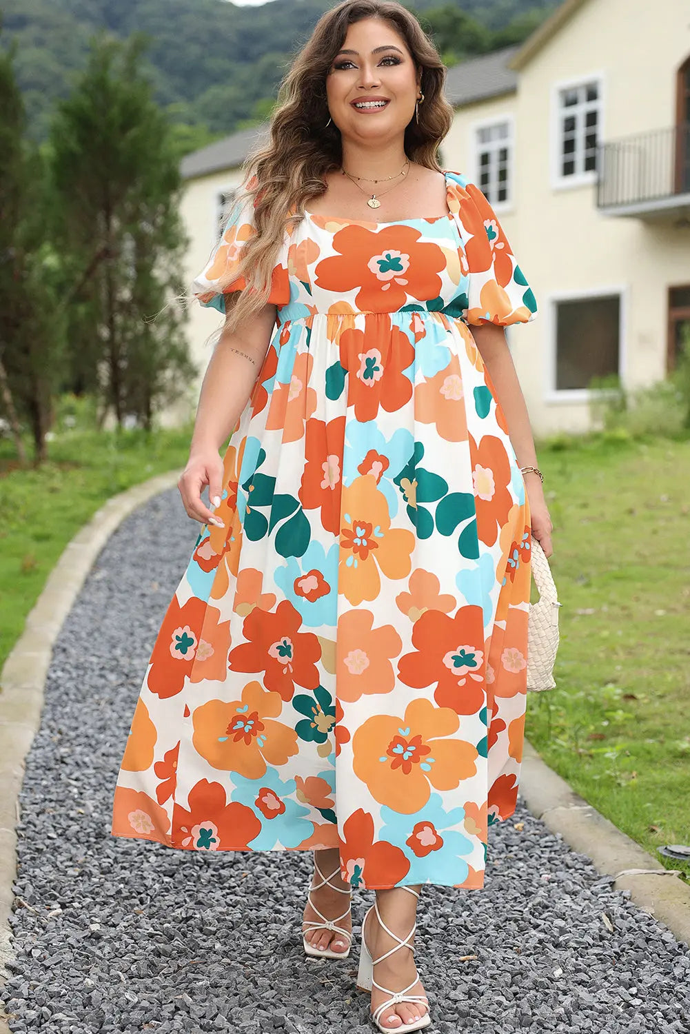 Orange Flower Square Neck Maxi Florida Girl Fashion Boutique