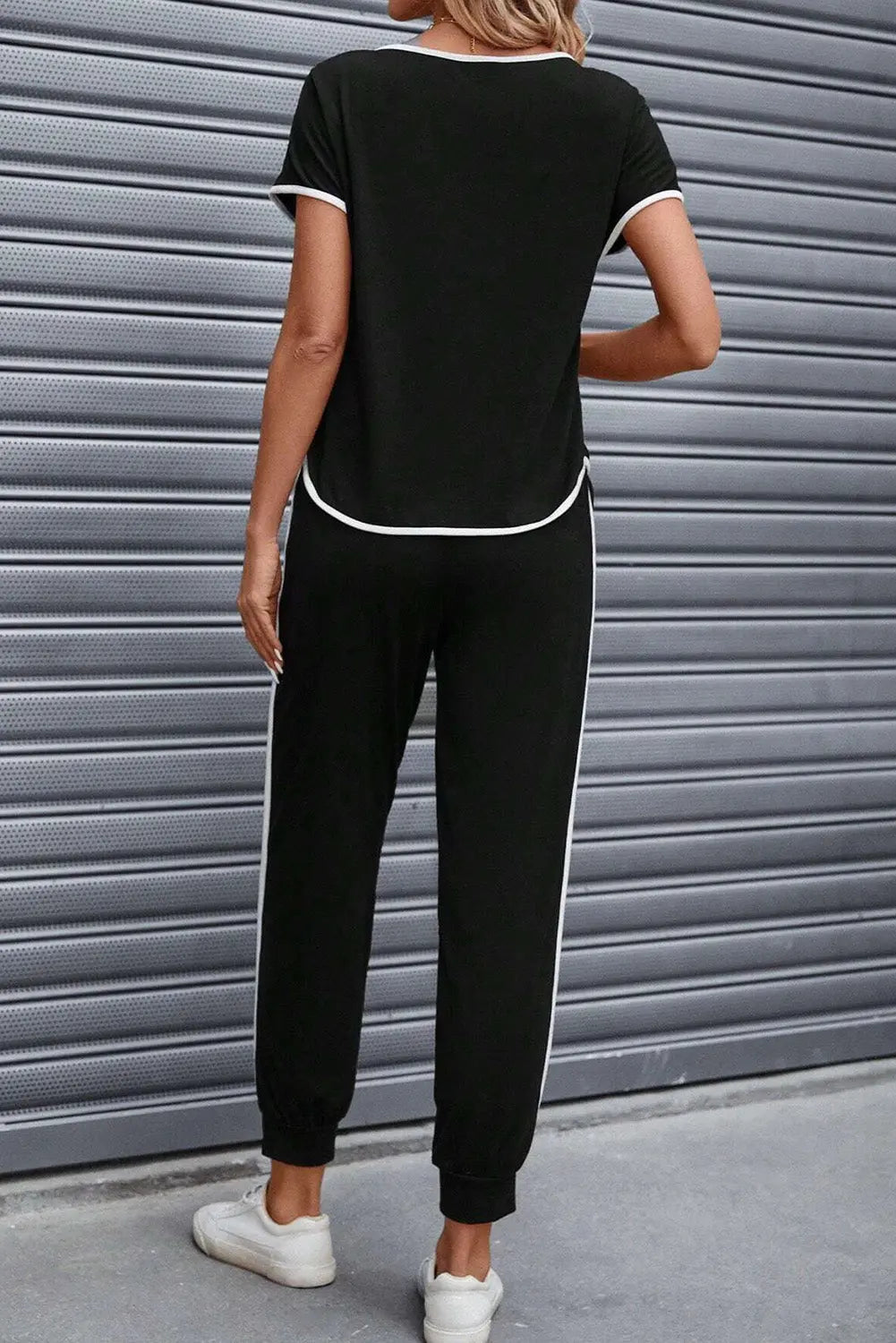 Black Contrast-Trim Jogger Set Florida Girl Fashion Boutique
