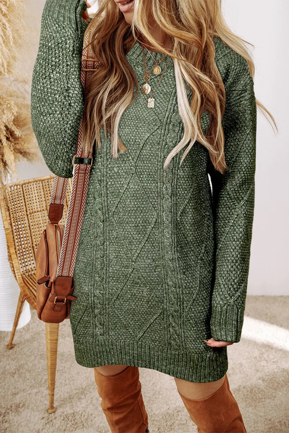Misty Green Cable Knit Sweater Dress Florida Girl Fashion Boutique
