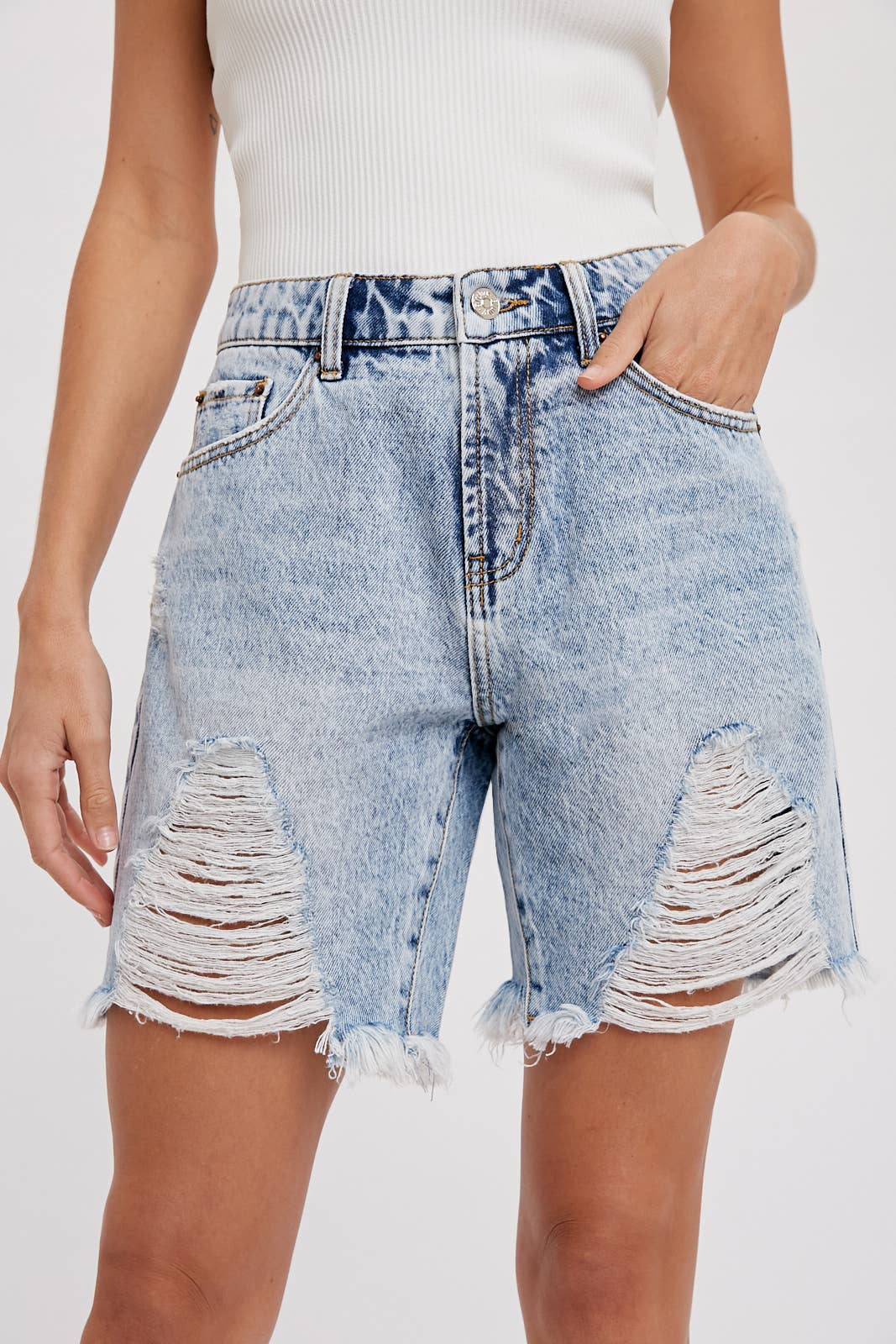 Ripped Boyfriend Denim Shorts Bluivy