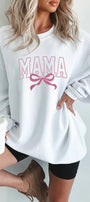 White MAMA Bowknot Embroidered Ribbed Pullover Sweatshirt Florida Girl Fashion Boutique