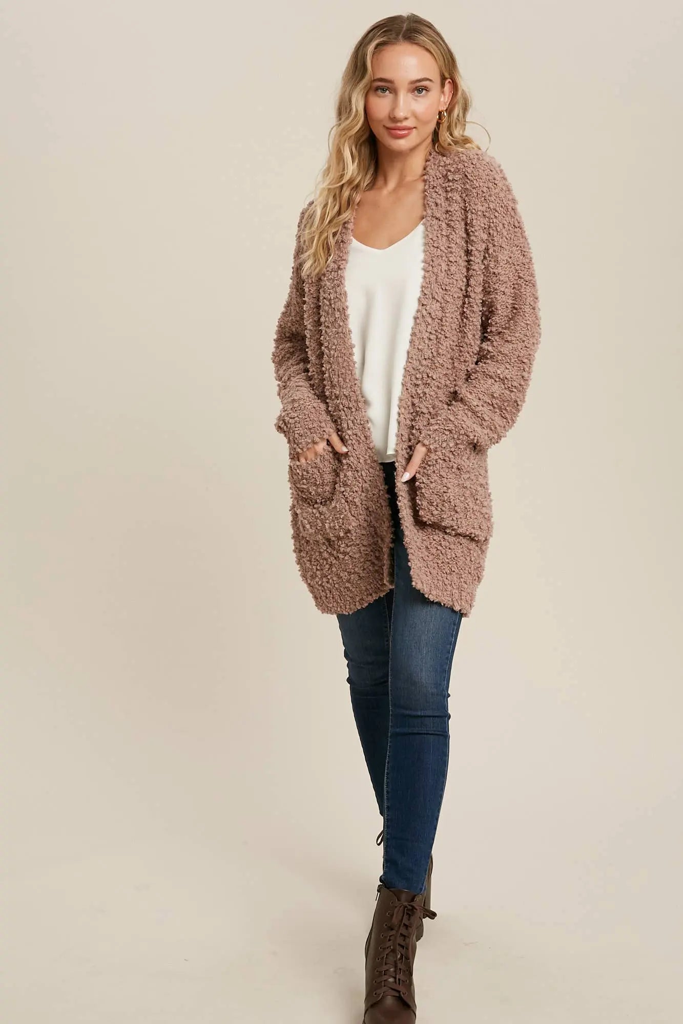 Boucle' Open Front Cardi Bluivy