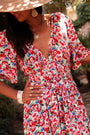 Red Floral Deep V Neck Cutout Maxi Dress Florida Girl Fashion Boutique