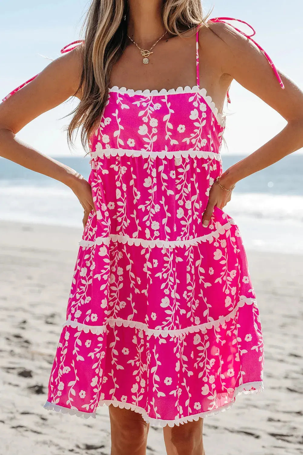 Pink Floral Ric Rac Mini Dress Florida Girl Fashion Boutique