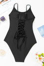 Black Thin Strap Strappy Lace-up Open Back One Piece Swimsuit Florida Girl Fashion Boutique