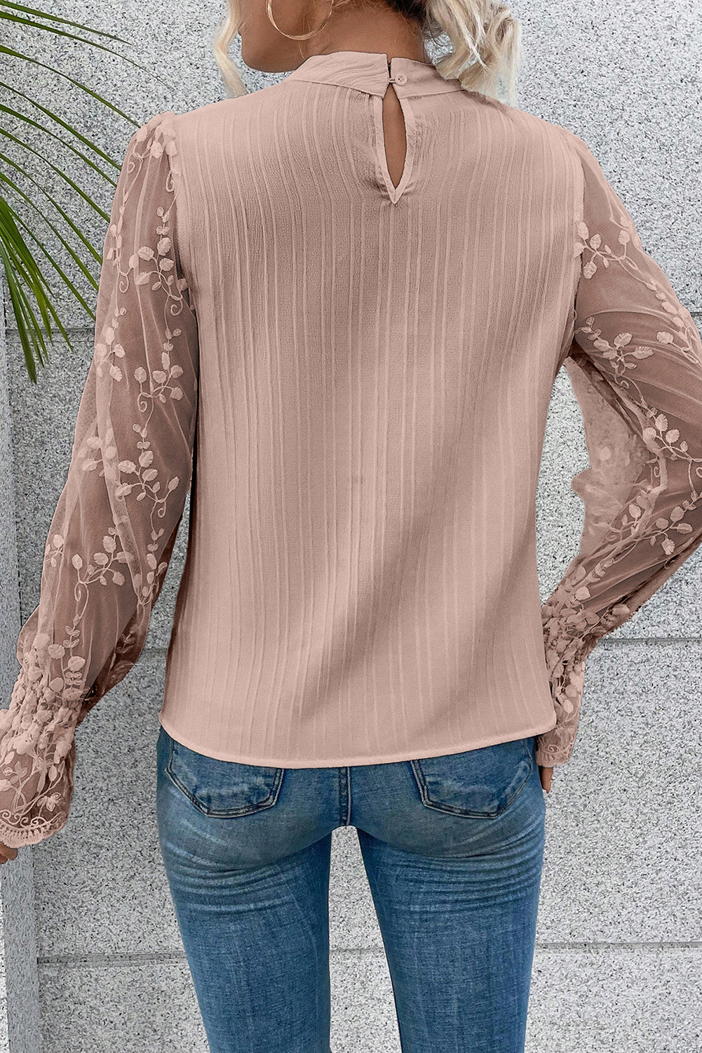 Apricot Lace Sleeve Mock Neck Blouse Florida Girl Fashion Boutique