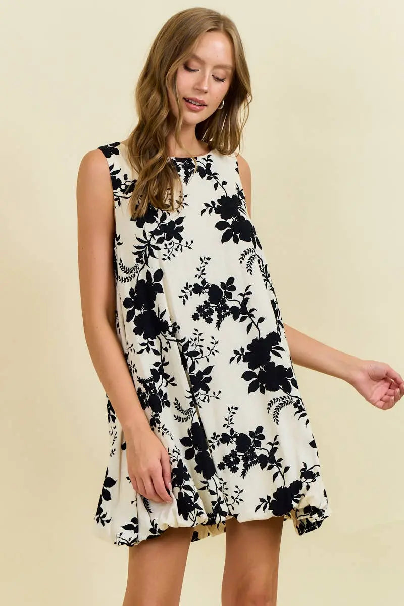 FLORAL JACQUARD BUBBLE HEM MINI DRESS - 28129D Doe and Rae