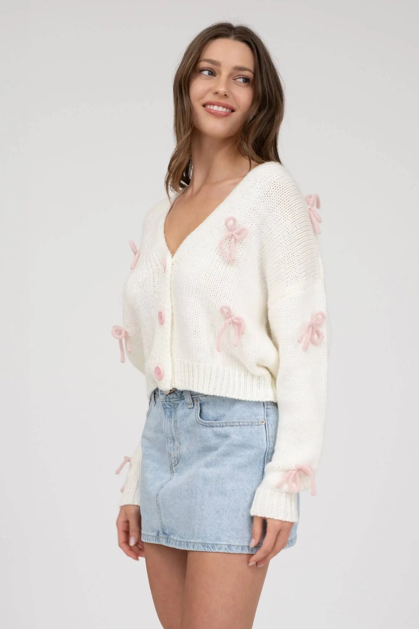 Bow Detailed Cropped Cardi Blu Pepper