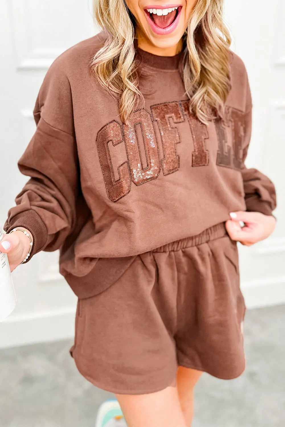 "Coffee" Sweatshirt and Shorts Set Florida Girl Fashion Boutique