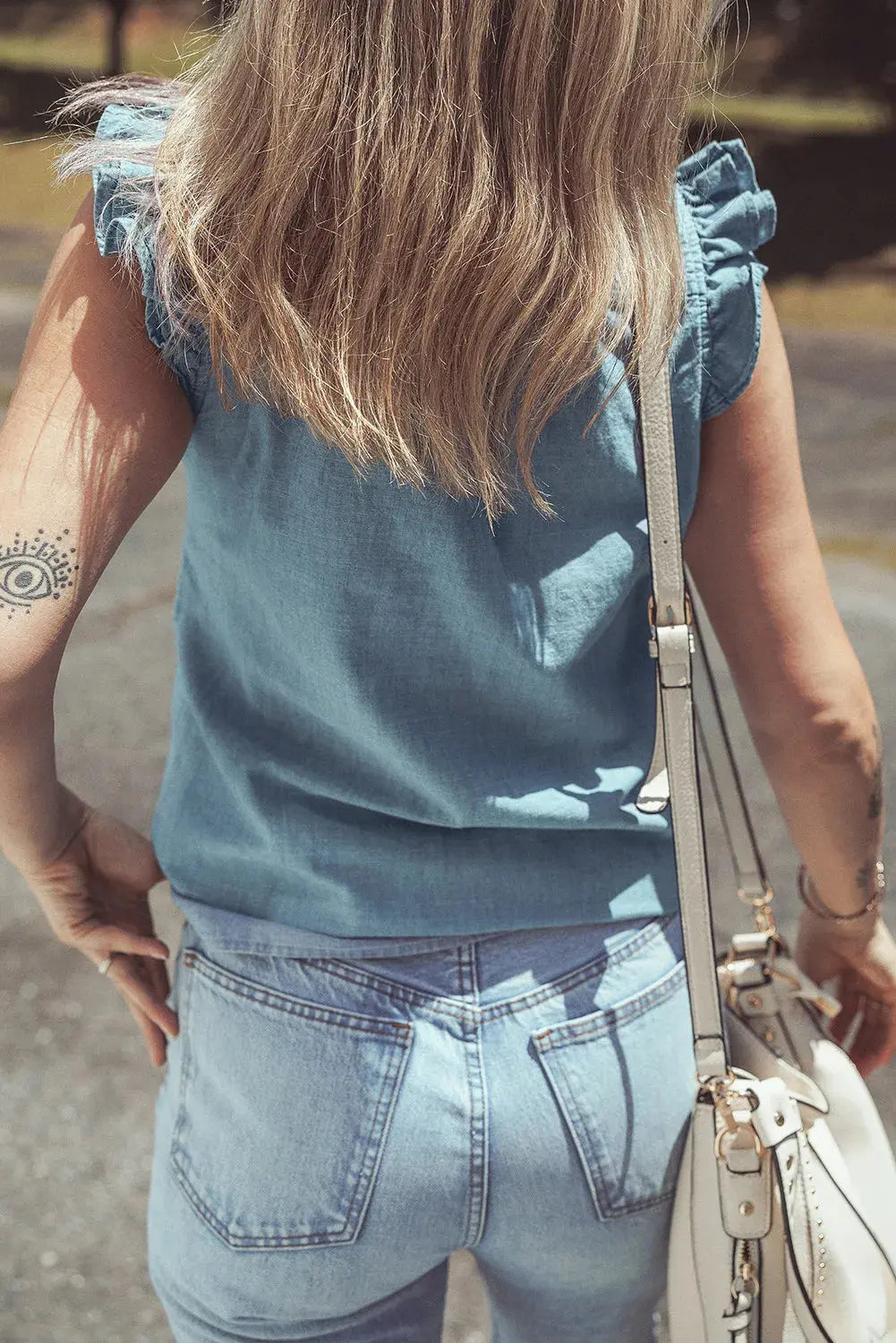 Blue Ruffled Denim Top Florida Girl Fashion Boutique