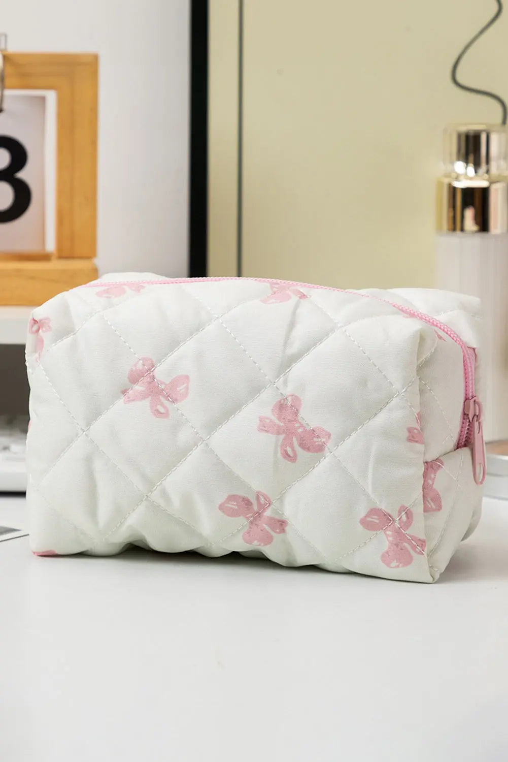 Small Bow Quilted Zipper Cosmetic Bag Florida Girl Fashion Boutique