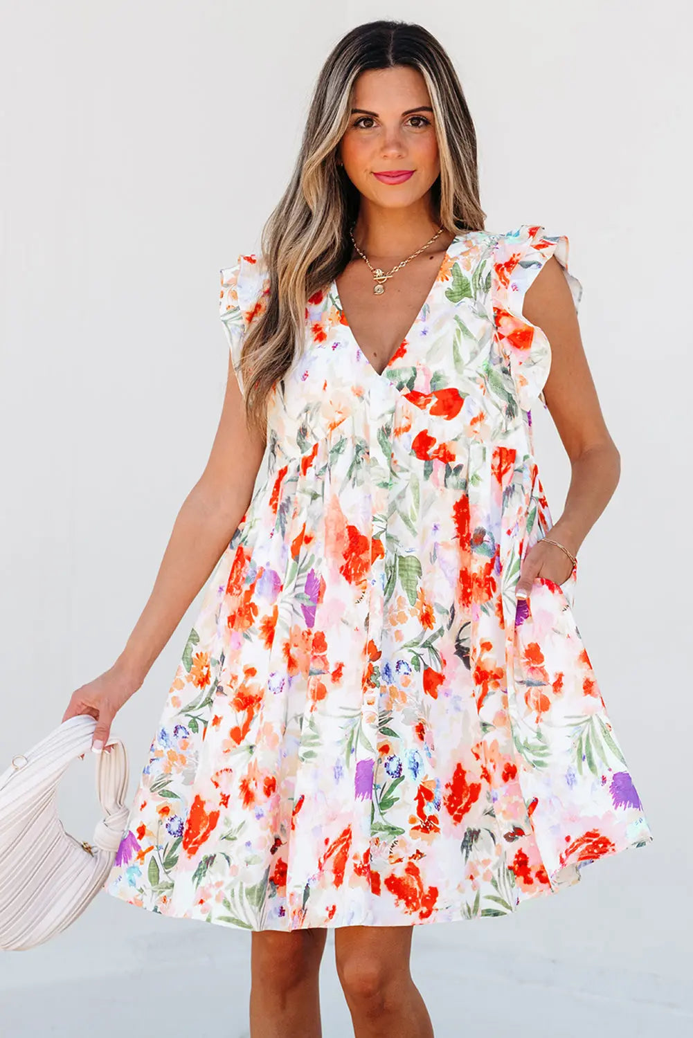 Floral Ruffle Sleeve High Waist Mini Dress Florida Girl Fashion Boutique
