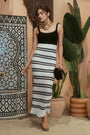 Stripe Crochet Knit Midi Dress Blu Pepper