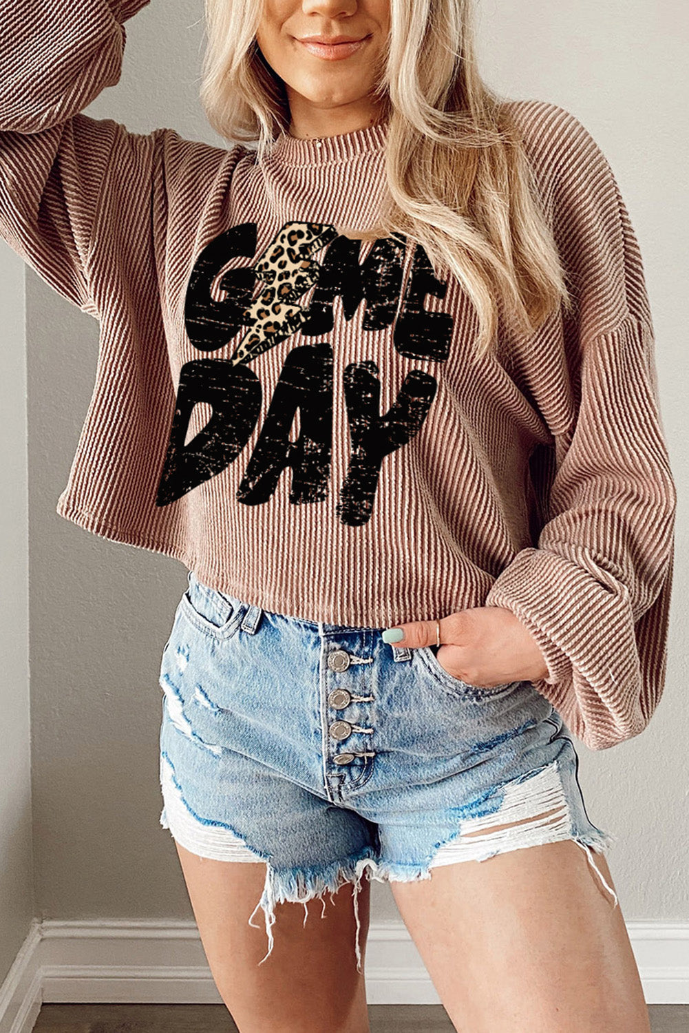 Game Day Graphic Crop Corded Knit Top Florida Girl Fashion Boutique