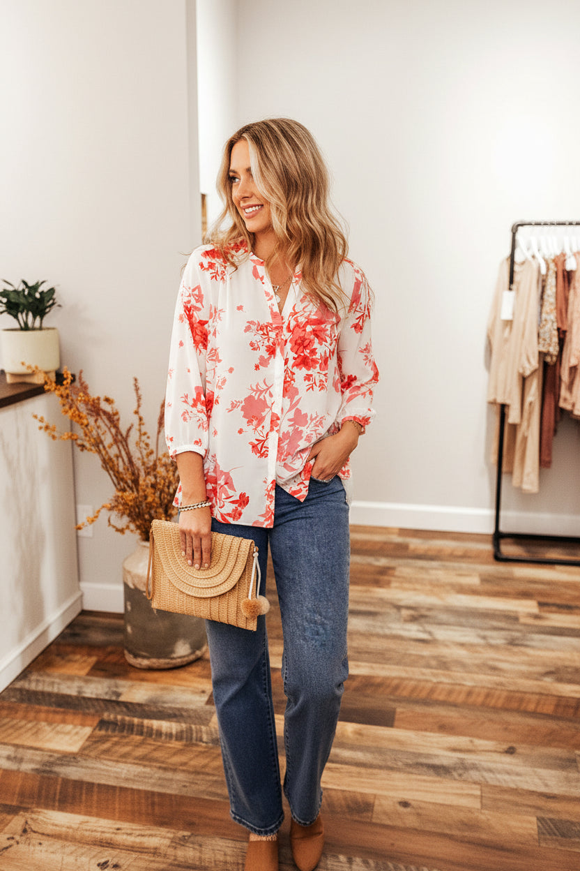 White Floral Blouse Florida Girl Fashion Boutique