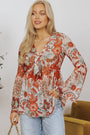 Orange Floral Print Bell Sleeve Top Florida Girl Fashion Boutique