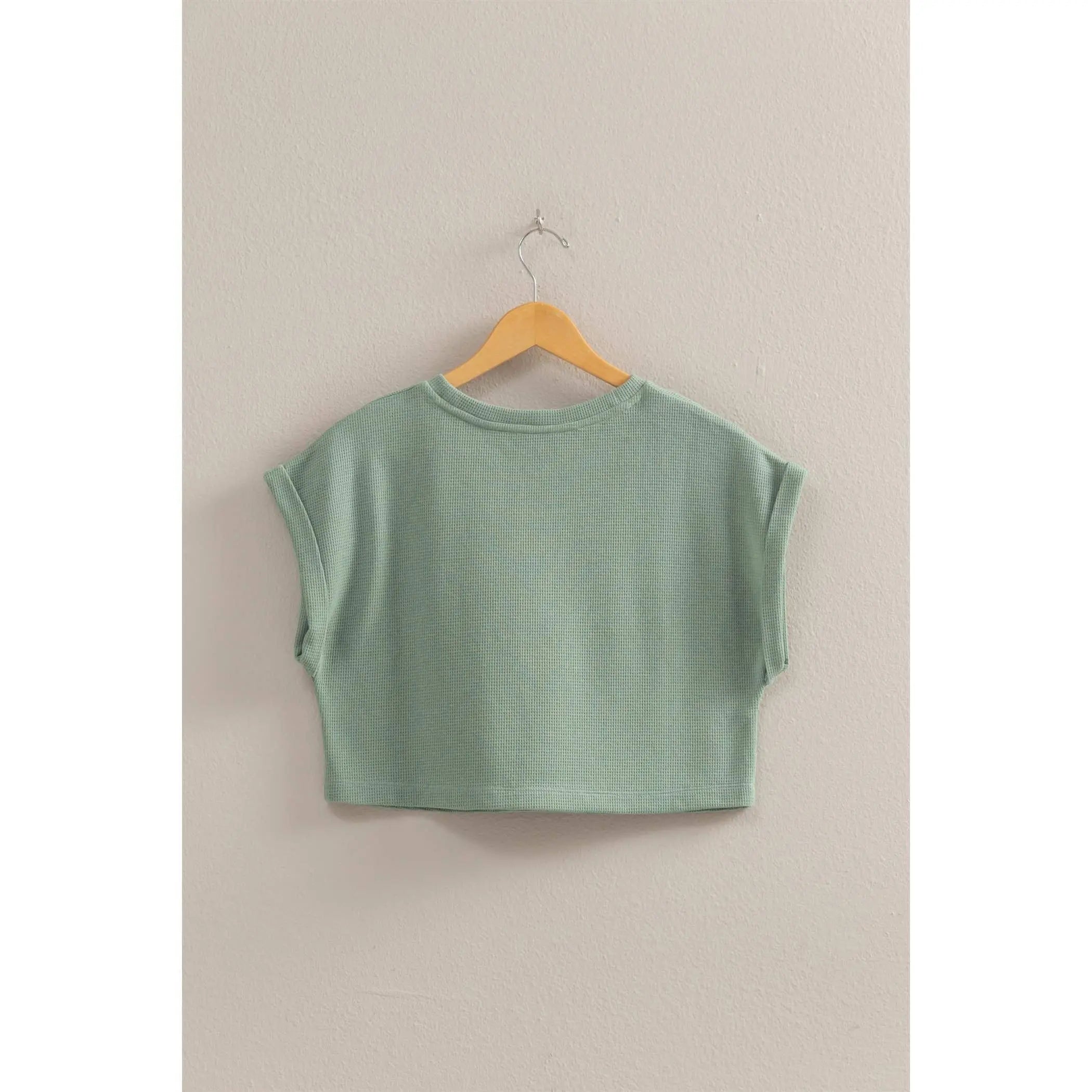 Waffled Knit Short Sleeve Crop Top HYFVE