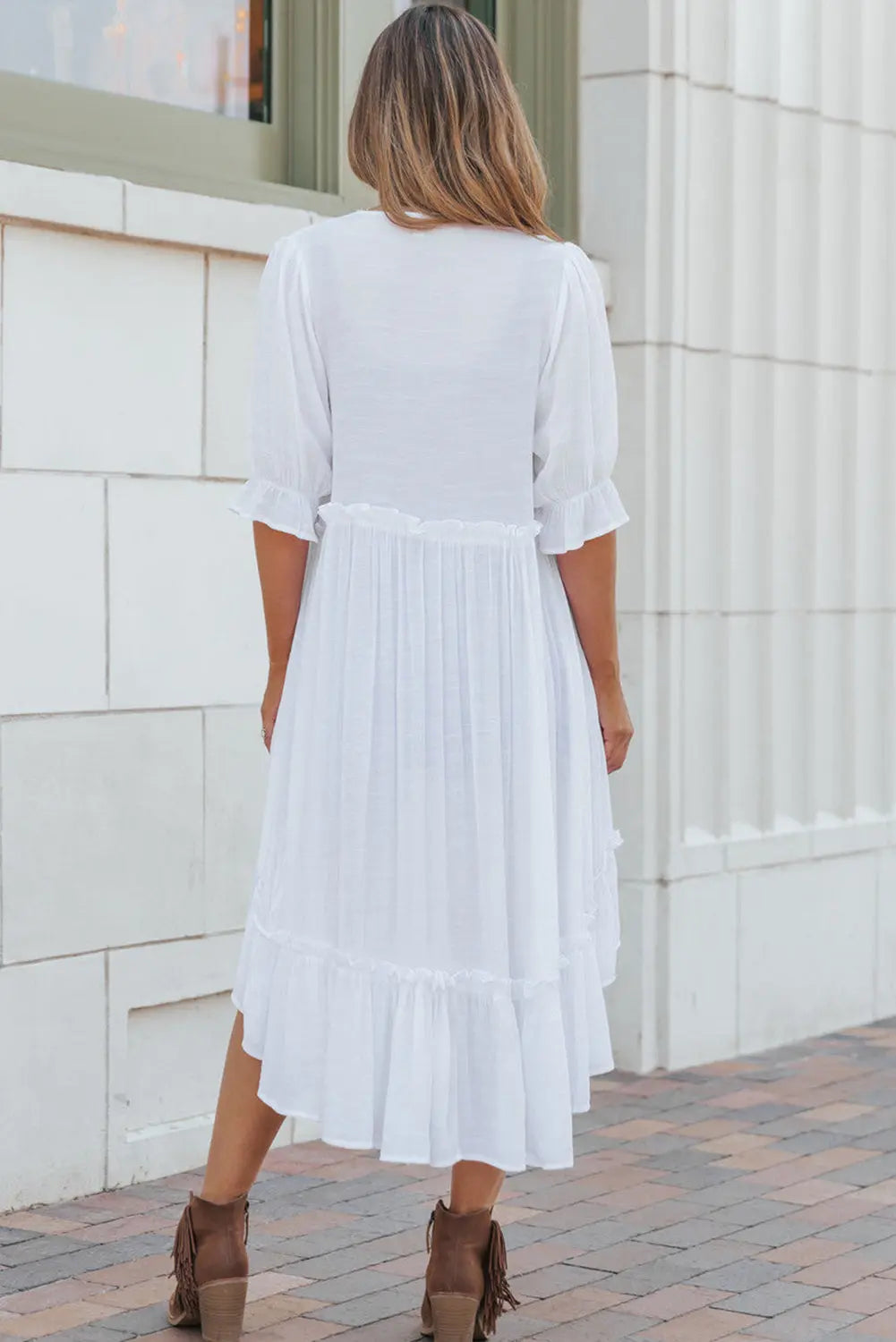White Half Sleeve Ruffled High Low Kimono Florida Girl Fashion Boutique