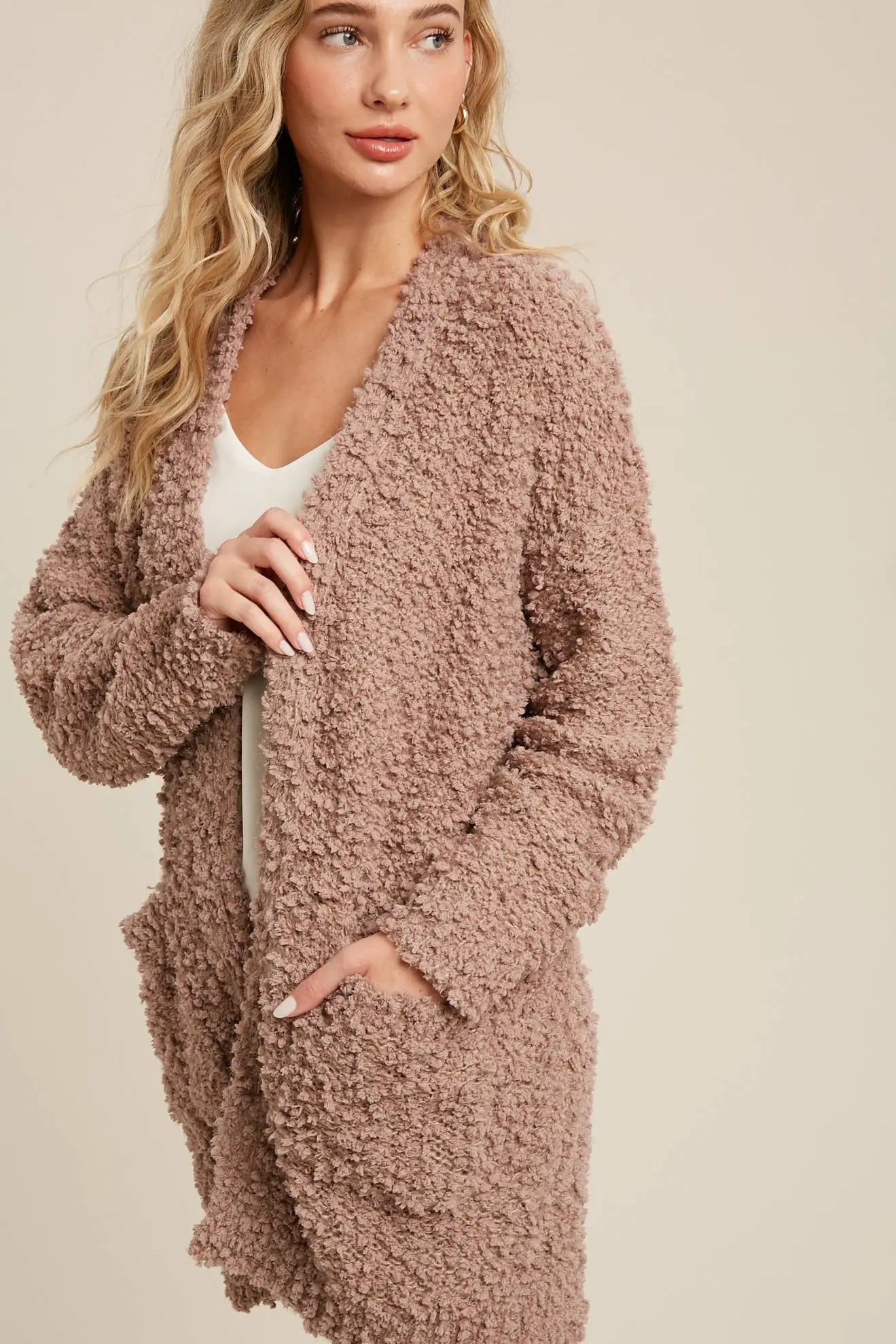 Boucle' Open Front Cardi Bluivy