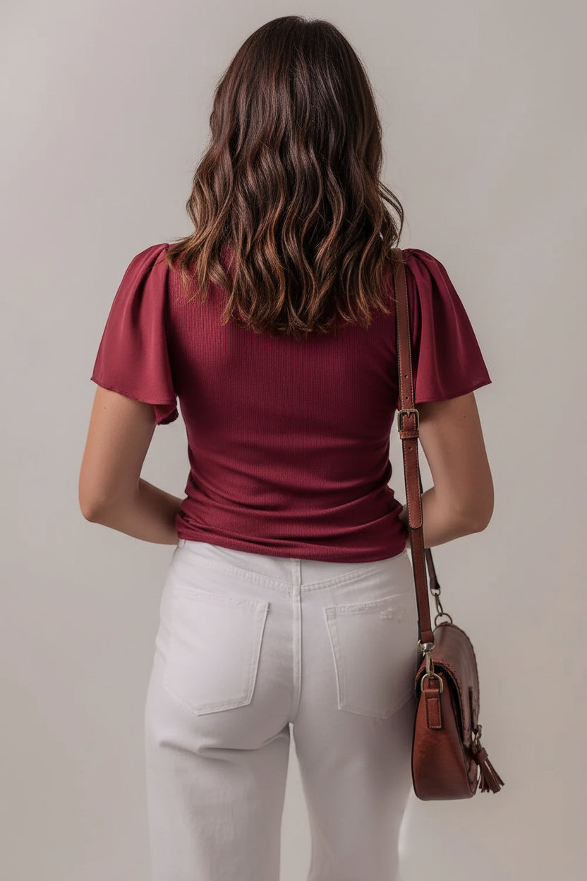 Burgundy Mesh Sleeve Top Florida Girl Fashion Boutique