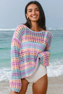 Purple Multi Stripe Open Knit Sweater Beach Cover Up Florida Girl Fashion Boutique