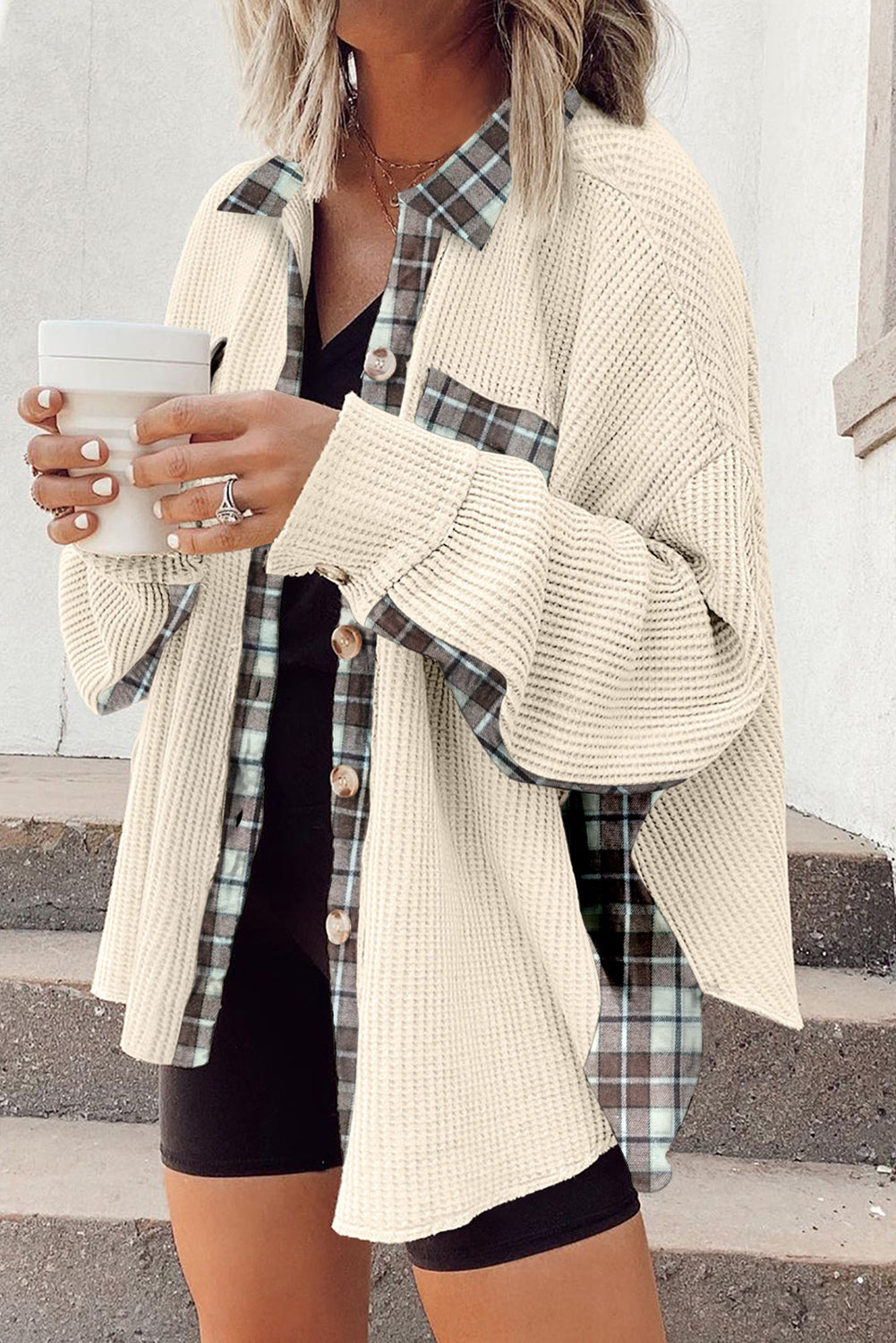 Cream Waffle Thermal Knit Shacket Florida Girl Fashion Boutique