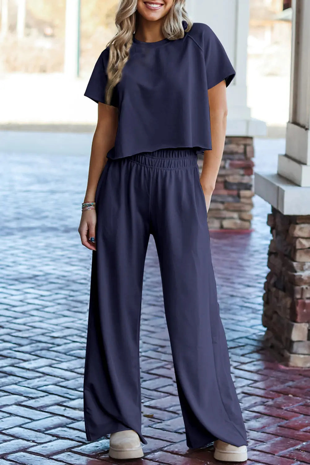 Raw Hem Loose Tee and Wide Leg Pants Set Florida Girl Fashion Boutique