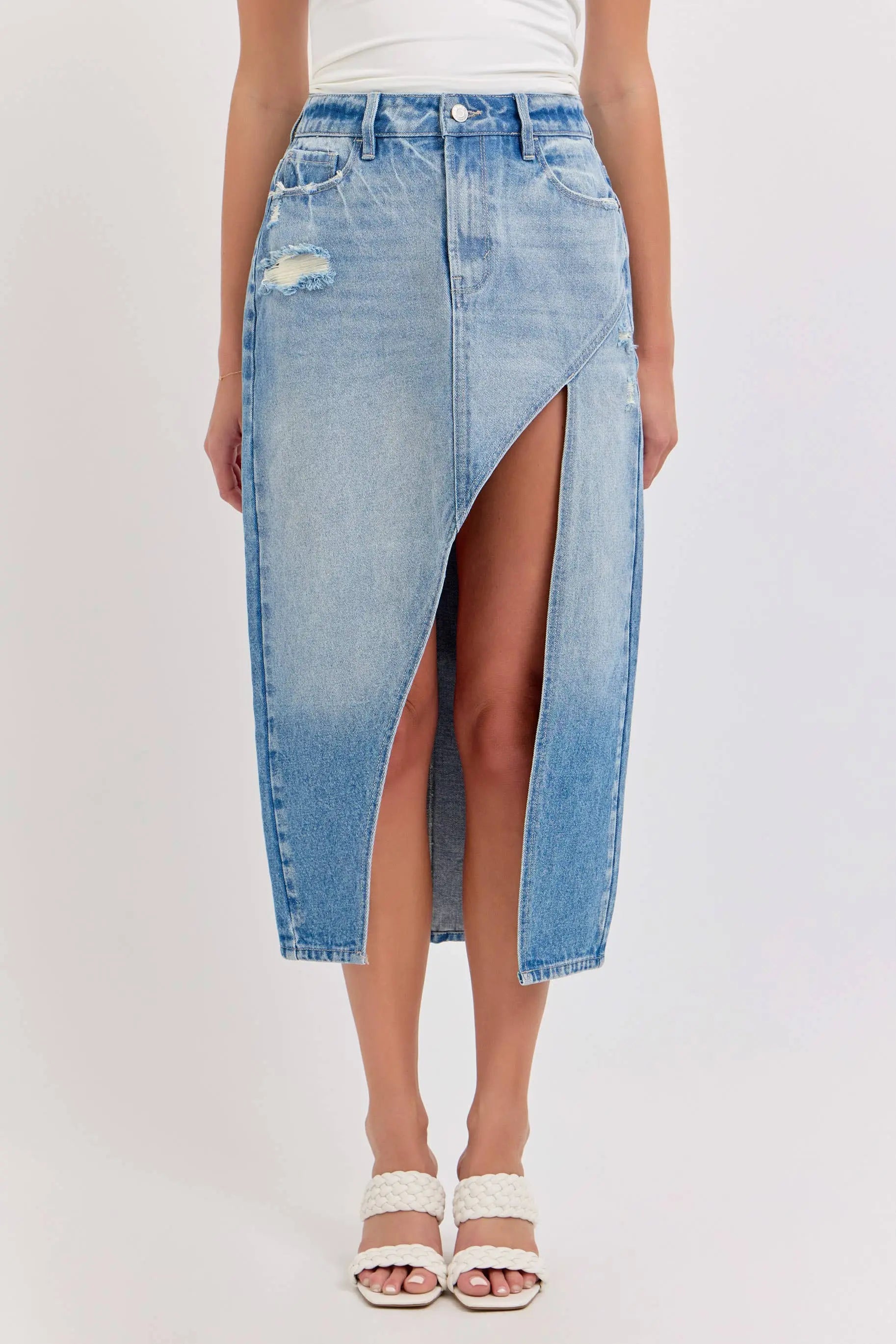 Cello High Rise Midi Skirt with Curved Cutout Cello Jeans