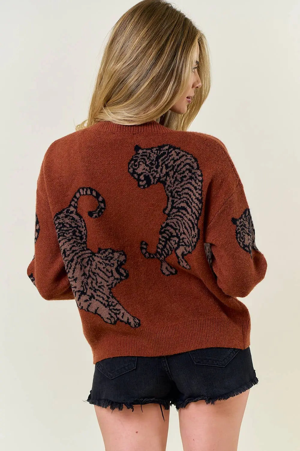 TIGER PRINTED SWEATER CARDIGAN - 1701C Doe and Rae