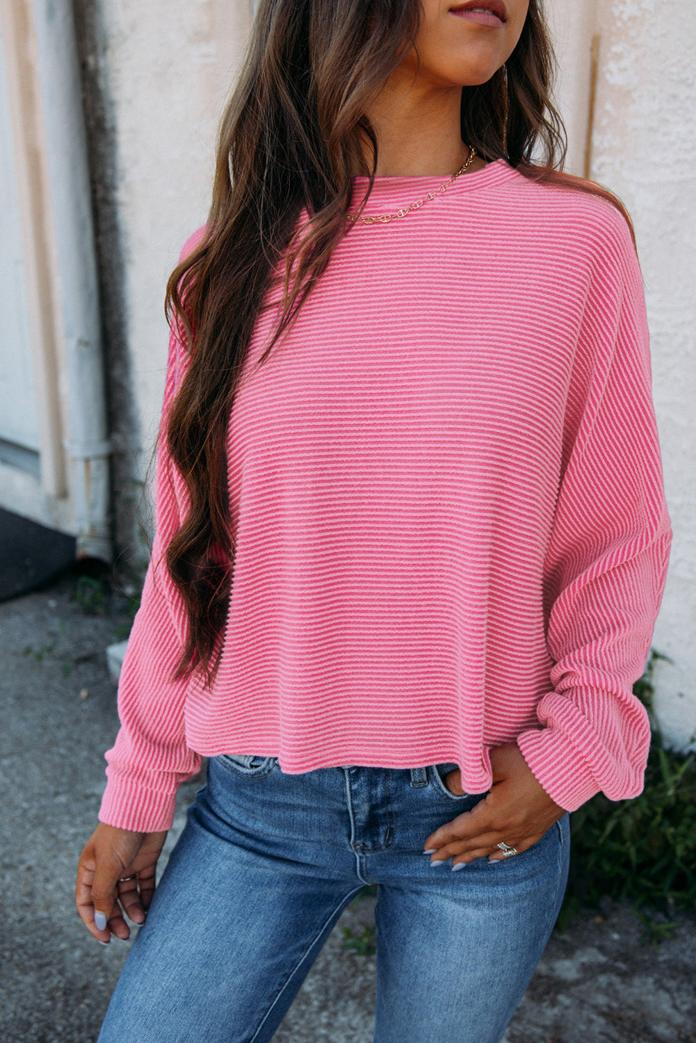 Pink Corded Long Sleeve Top Florida Girl Fashion Boutique