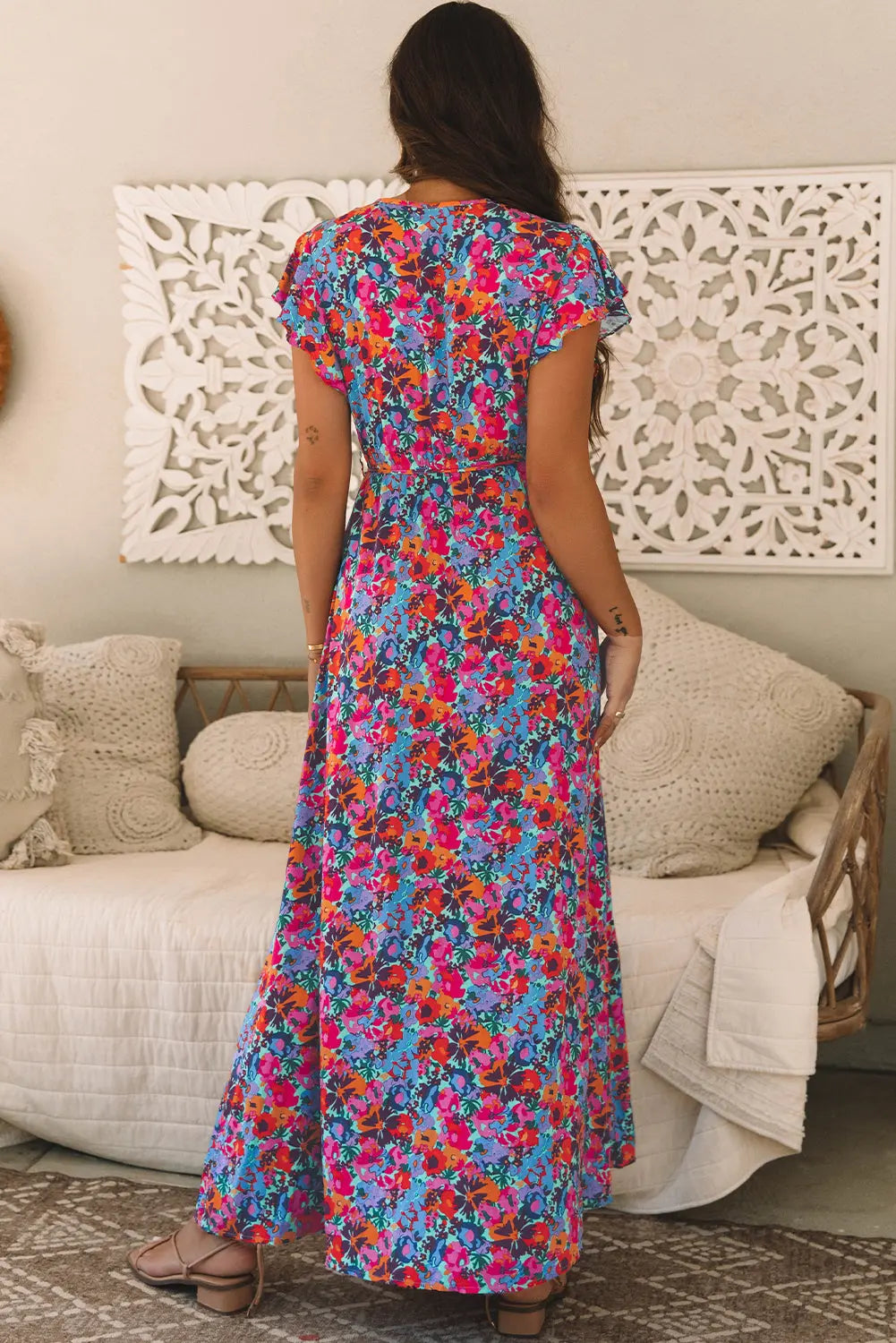 Blue Floral V Neck Wrap Maxi Florida Girl Fashion Boutique