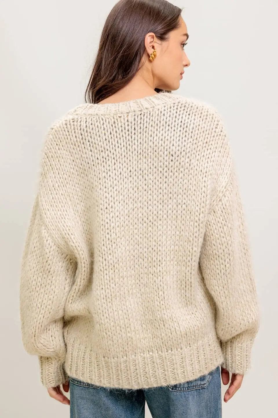 A sweater knit cardigan- ISW5317 CREAM GOLD FLYING TOMATO