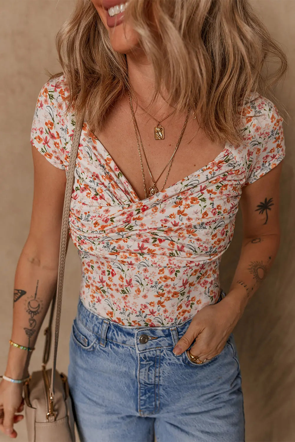 Floral Ruched Sweetheart Bodysuit Florida Girl Fashion Boutique