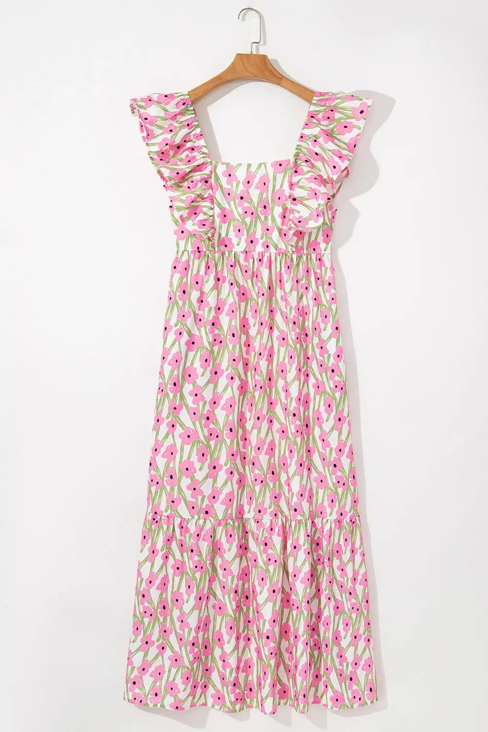 Pink Floral Ruffle Sleeve Maxi Dress Florida Girl Fashion Boutique