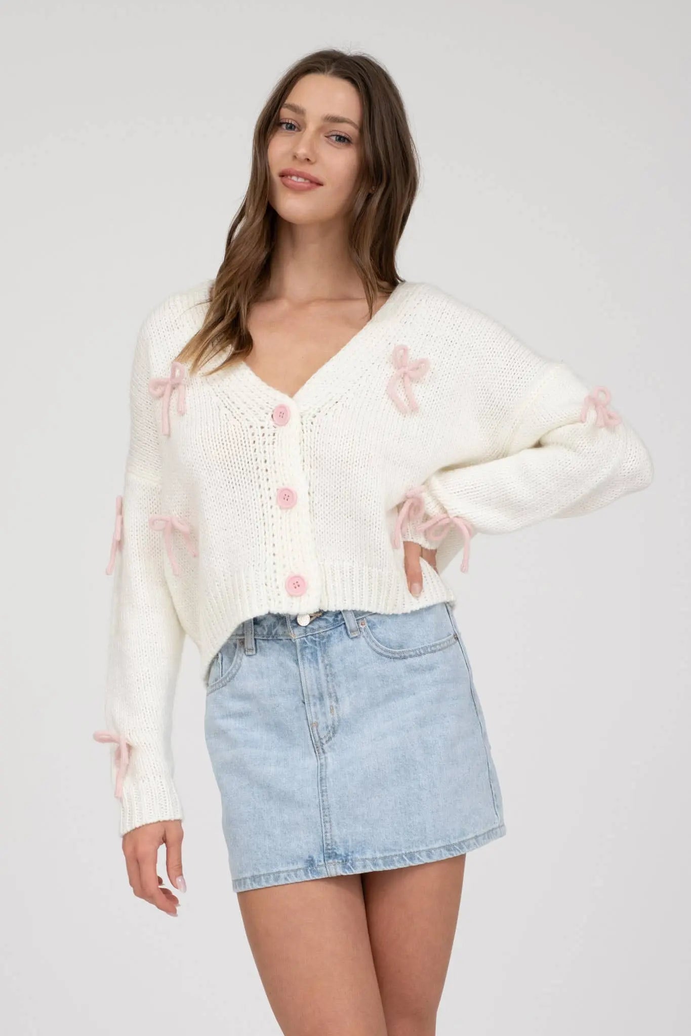 Bow Detailed Cropped Cardi Blu Pepper