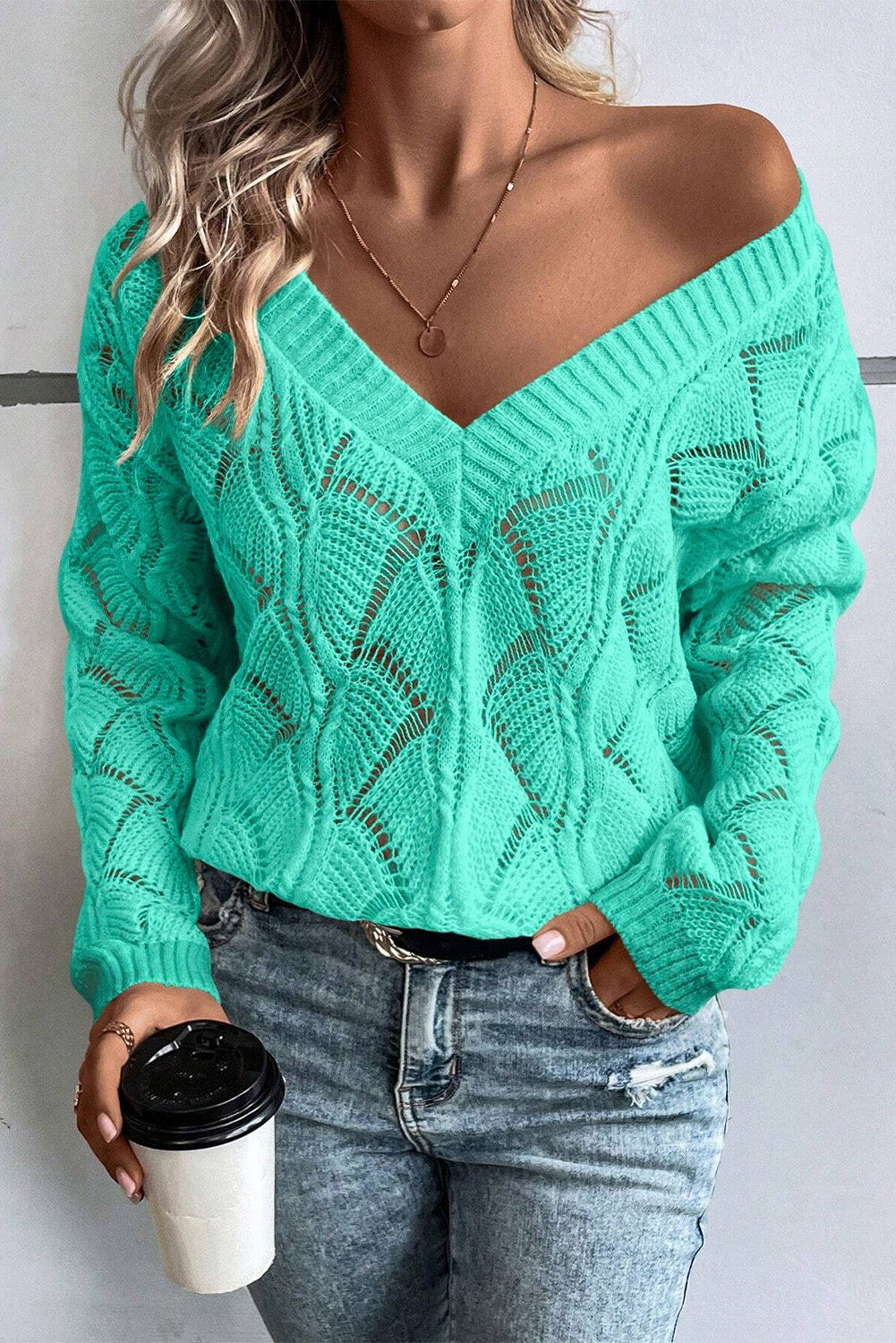 Hollow Knit V Neck Sweater Florida Girl Fashion Boutique