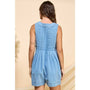 Denim V Neck Sleeveless Romper with Tie Veveret