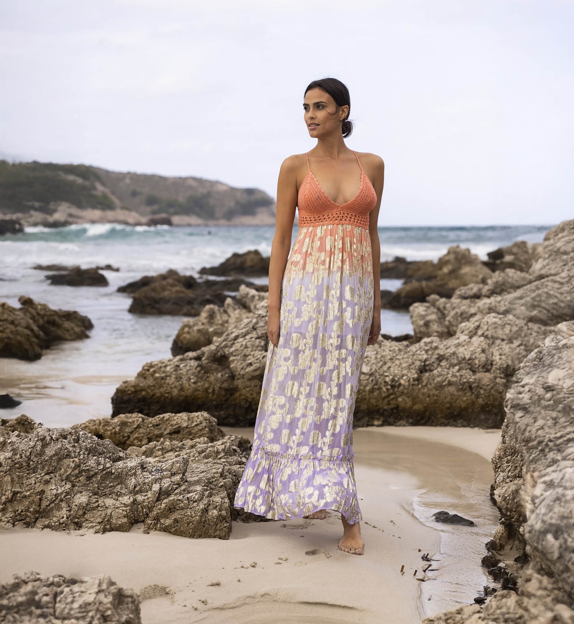 Miss June Paris Maxi Dress Marley - Peach/Lilac