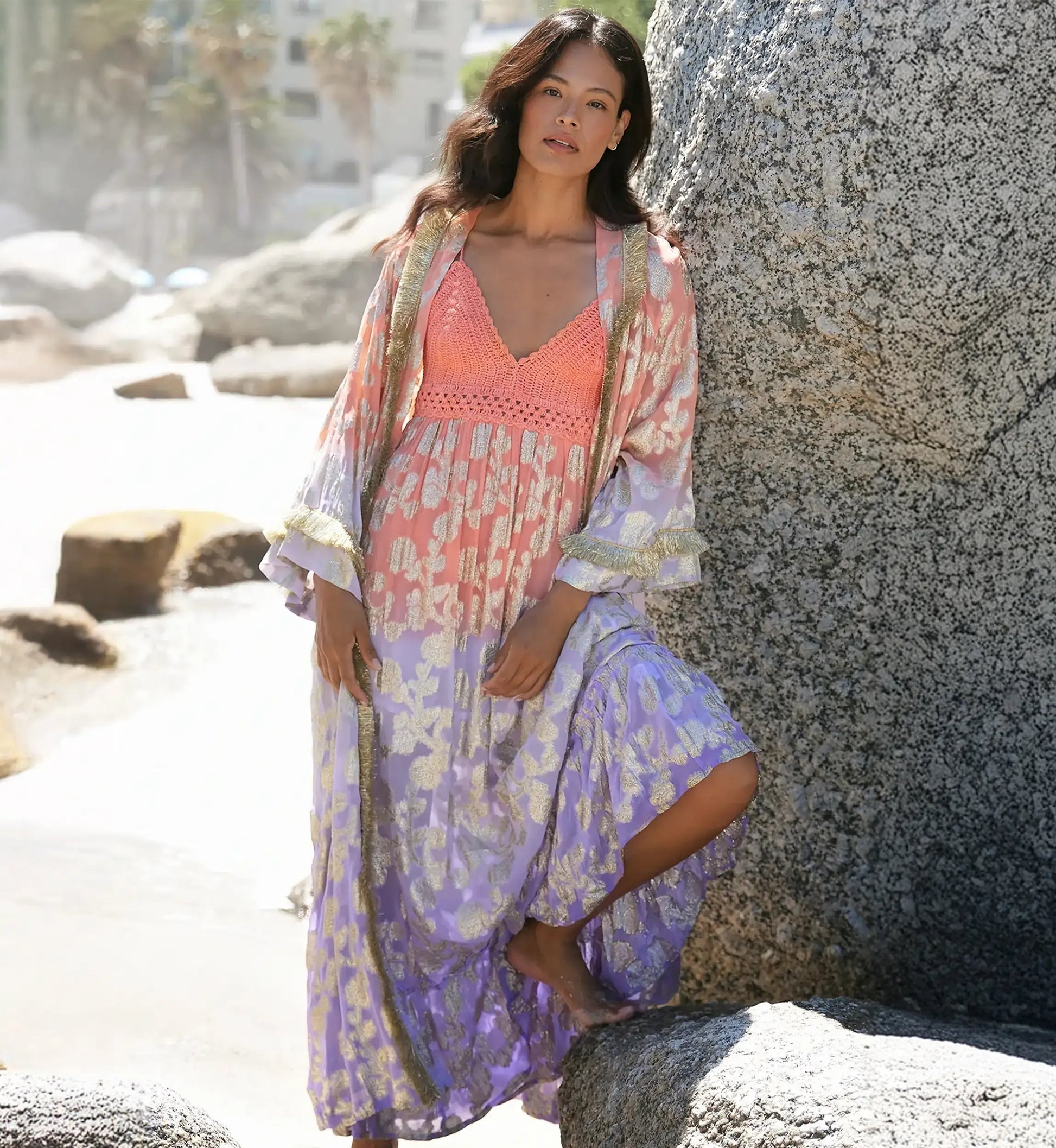 Miss June Paris Maxi Dress Marley - Peach/Lilac