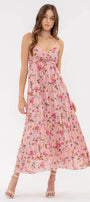Pink Pleated Floral Maxi Florida Girl Fashion Boutique