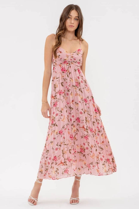 Pink Pleated Floral Maxi Florida Girl Fashion Boutique