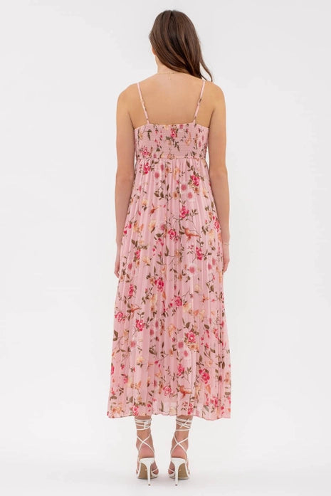Pink Pleated Floral Maxi Florida Girl Fashion Boutique